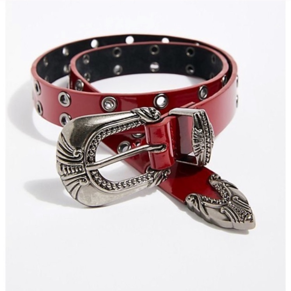 Free People Cruz Red/Silver Patent Leather Belt XS